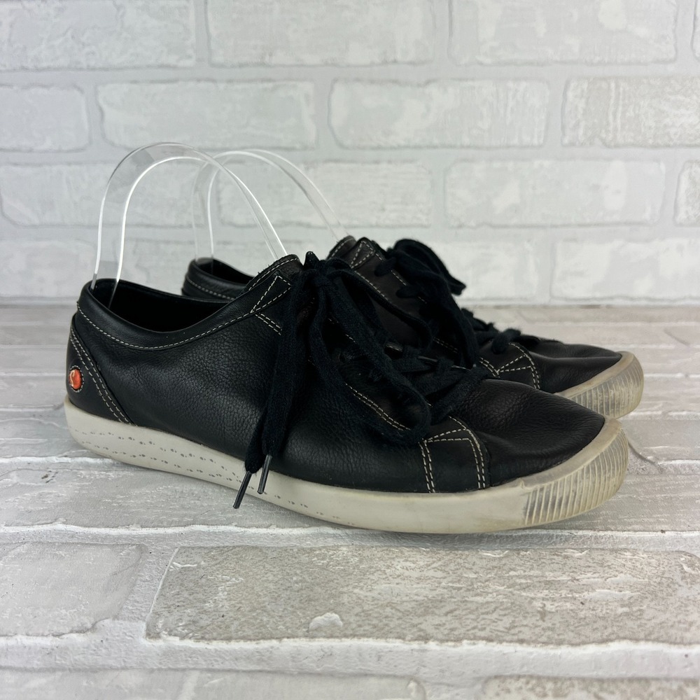 Softinos Isla Sneakers Womens 9 9.5 40 Black Leather Low Top Lace Up Casual